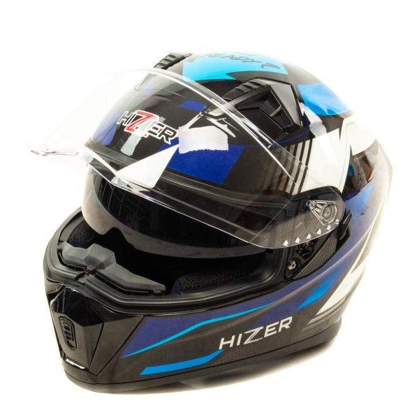 Шлем мото интеграл HIZER J5320 #1 (L)  black/blue (2 визора)